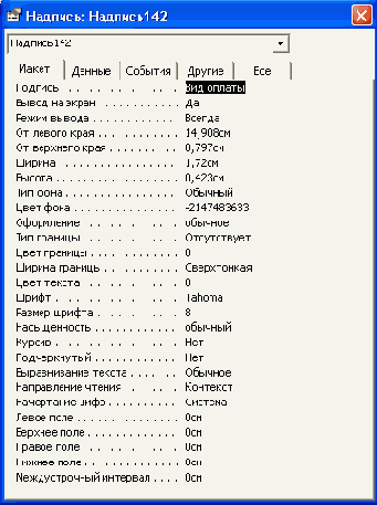 Свойства элемента управления Список
