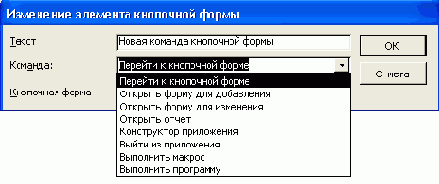 Диалоговое окно Изменение элемента кнопочной формы