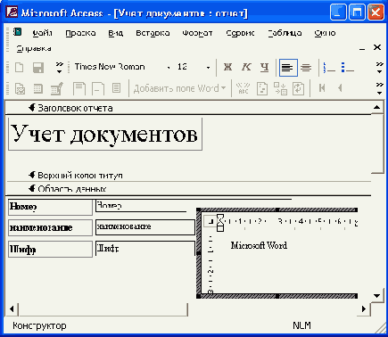 Представление документа Word в отчете в виде значка