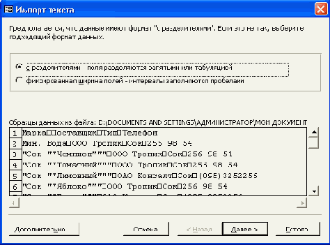 Первое диалоговое окно Мастера импорта текстов