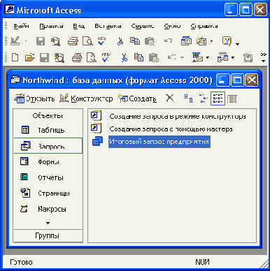 Внешний вид приложения Access 2000 